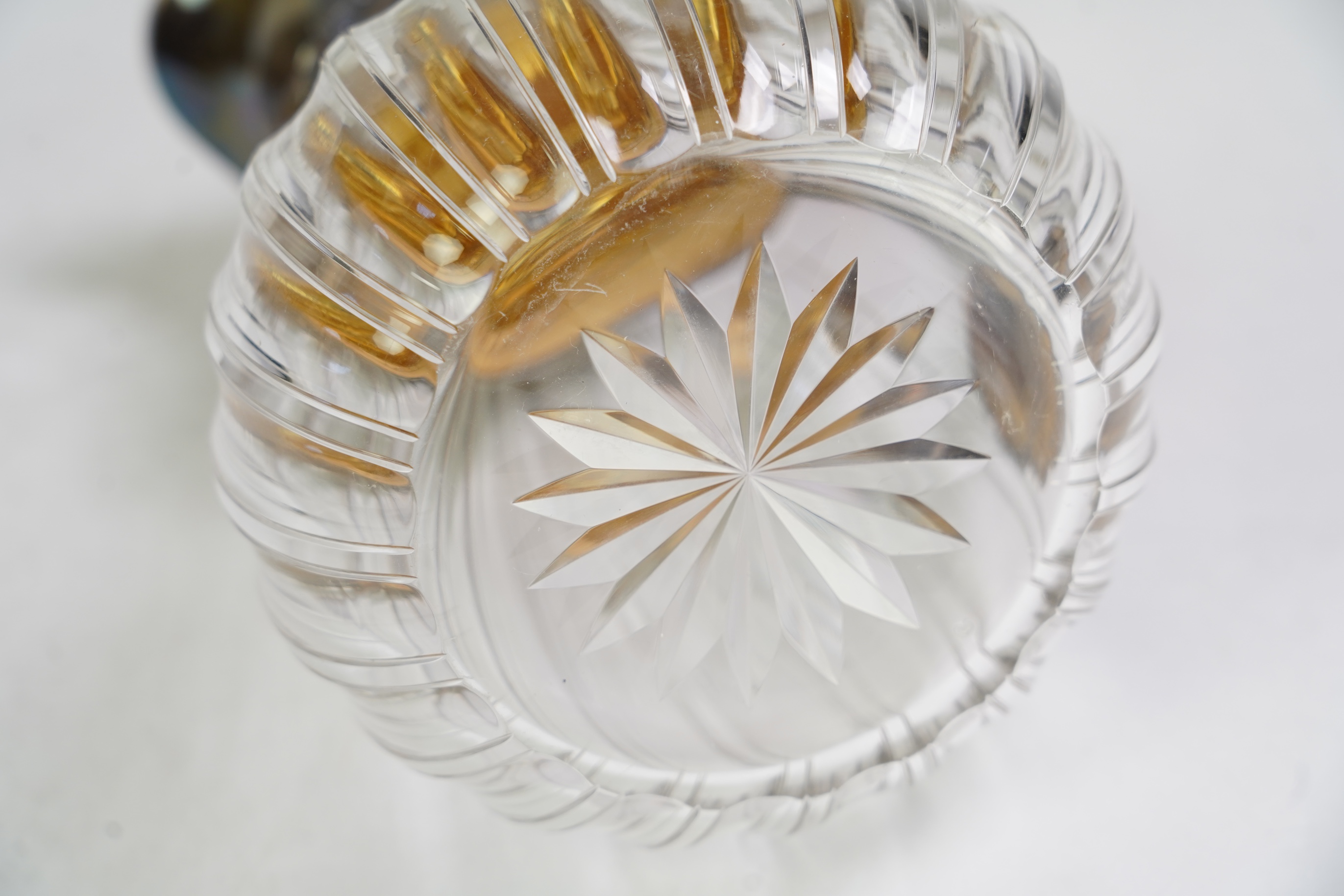 An early 20th century French 950 standard white metal mounted glass claret jug, by Risler & Carre